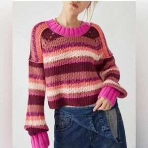 Free People Devon Stripes Crop Sweater